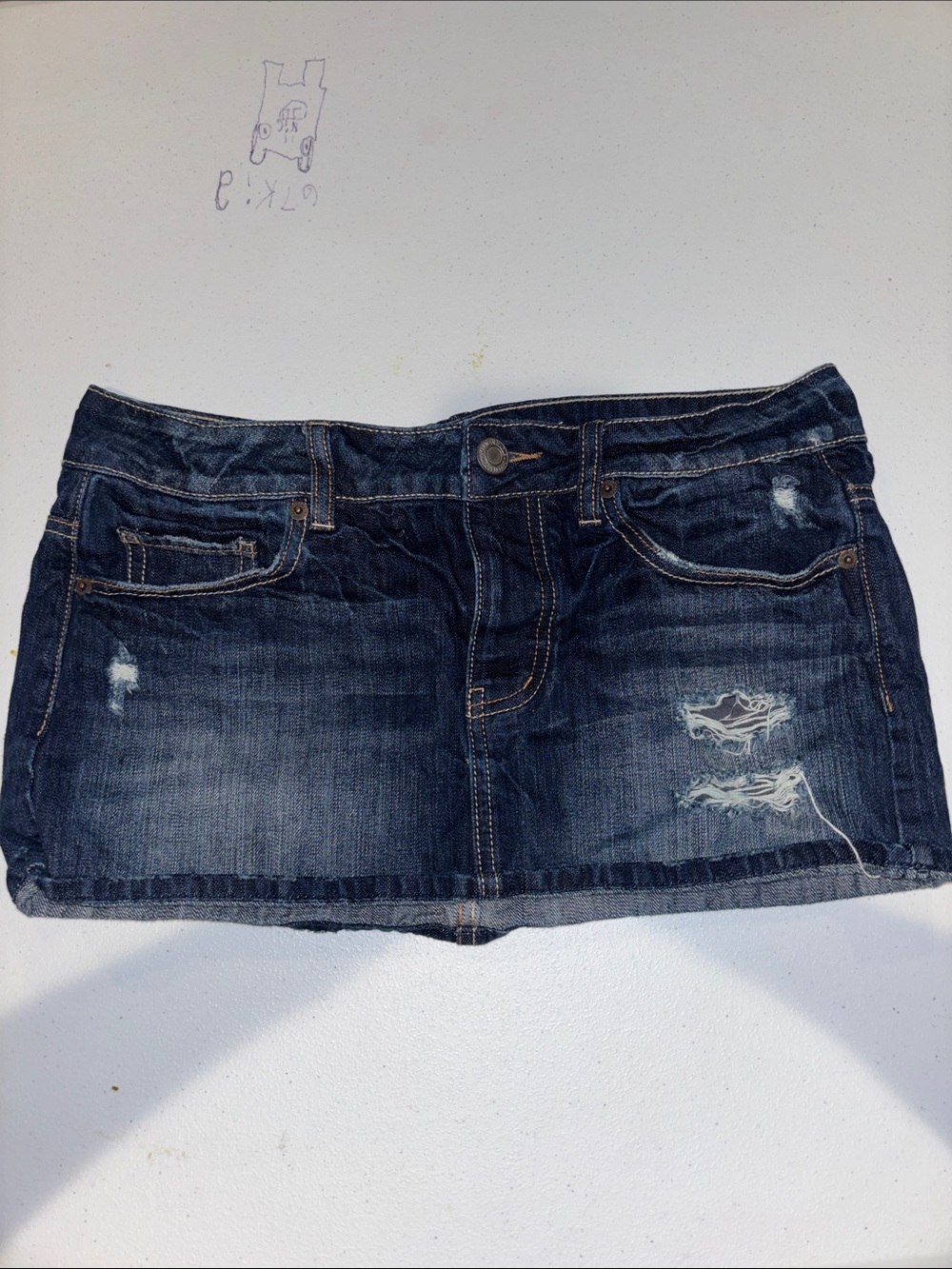 American Eagle Outfitters Dark Blue Distressed Denim Mini Skirt